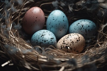 Naklejka na ściany i meble Close - up Of Eggs In Nest. Generative AI
