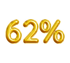 62% or Sixty-two Percent 3D Gold Balloon. You can use this asset for your content Marketing like as Promotion, Advertisement, Ads,  Banner, Flyer, Discount Card and anymore.