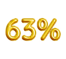 63% or Sixty-three Percent 3D Gold Balloon. You can use this asset for your content Marketing like as Promotion, Advertisement, Ads,  Banner, Flyer, Discount Card and anymore.