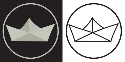Paper boats logo design template, black and gray vector illustration, art.