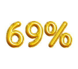 69% or Sixty-nine Percent 3D Gold Balloon. You can use this asset for your content Marketing like as Promotion, Advertisement, Ads,  Banner, Flyer, Discount Card and anymore.