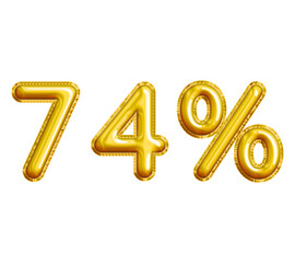 74% or Seventy-four Percent 3D Gold Balloon. You can use this asset for your content Marketing like as Promotion, Advertisement, Ads,  Banner, Flyer, Discount Card and anymore.