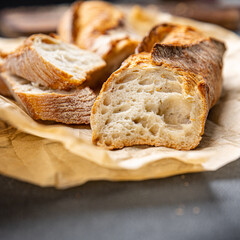 baguette fresh bread whole wheat flour sourdough meal food snack on the table copy space food background rustic top view
