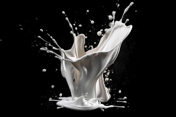  a milk splashing into the camera on a black background.  generative ai