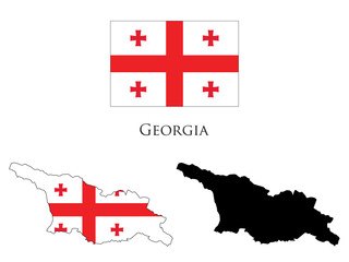 georgia flag and map illustration vector  - obrazy, fototapety, plakaty