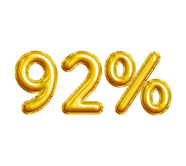 92% or Ninety-two Percent 3D Gold Balloon. You can use this asset for your content Marketing like as Promotion, Advertisement, Ads,  Banner, Flyer, Discount Card and anymore.