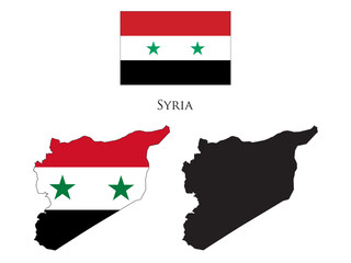 syria flag and map illustration vector  - obrazy, fototapety, plakaty