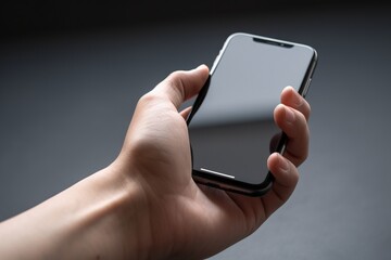  a person holding a cell phone in their hand with a dark background.  generative ai