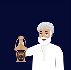old Muslim man holding a lantern in celebration of the holy month of Ramadan
