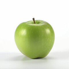 Single green crunchy apple isolated on a pure white background