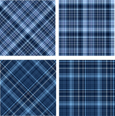 Set with checkered background in stylish dark blue colors for plaid, fabric, textile, clothes, tablecloth and other things. Vector image.