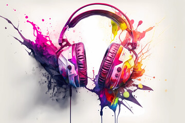 An abstract concept of headphones painted with watercolors on white background
