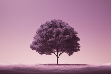  a lone tree in a field with a purple sky in the background.  generative ai