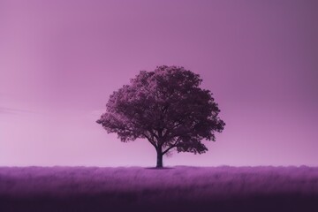 Fototapeta na wymiar a lone tree stands in a field of purple grass with a purple sky in the background. generative ai