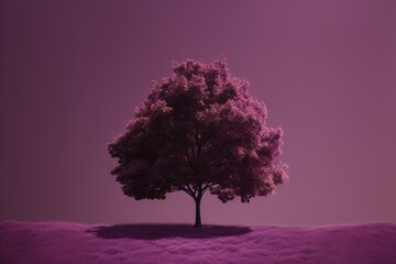  a lone tree stands alone in a purple field of grass.  generative ai