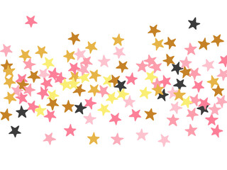 Fototapeta na wymiar Decorative black pink gold starburst scatter texture. Little starburst spangles birthday decoration particles. Wedding star burst illustration. Sparkle confetti congratulations decor.