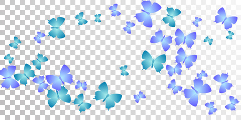 Magic blue butterflies flying vector wallpaper. Summer funny moths. Simple butterflies flying children background. Delicate wings insects graphic design. Garden beings.