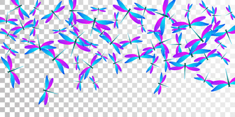 Fairy blue purple dragonfly flat vector background. Spring vivid damselflies. Wild dragonfly flat girly wallpaper. Tender wings insects patten. Nature beings