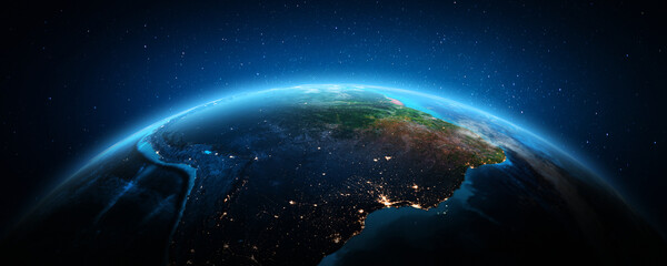 Chile, Argentina, Brazil at night