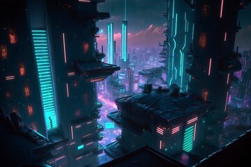 ultra modern environment futuristic city neon cyberpunk. generative AI