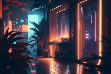 ultra modern environment futuristic city neon cyberpunk. generative AI