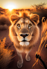 Naklejka premium Leo taking a selfie. AI Generated