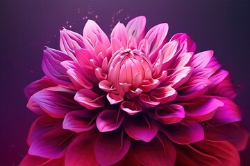 a large pink flower on a purple background with water droplets.  generative ai