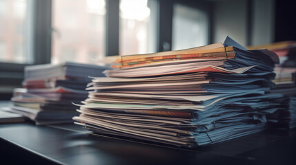 Pile of documents on desk in office, Stack of business papers.generative ai