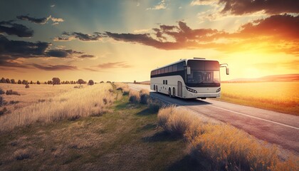 White bus traveling, generative ai