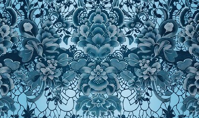  a blue and black floral pattern on a light blue background.  generative ai