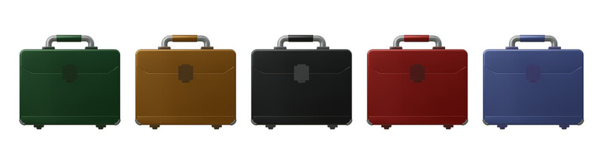 Briefcase office bag, Executive office bag. Suitcase travel man black. Suitcase Baggage. Black suitcase. Red suitcase. Blue suitcase. Yellow suitcase. 3D render icon transparent.