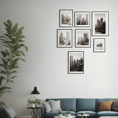 modern living room with sofa and pictures 