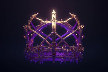 Fototapeta na wymiar Lent season, Holy week and Good friday concept Crown of thorns and cross on purple background. Generative AI