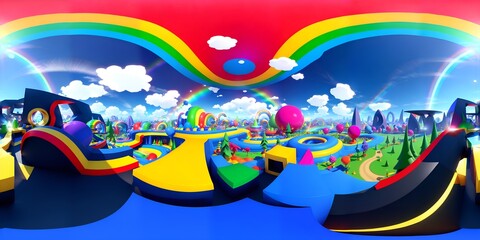 Photo of a digitally created rainbow landscape