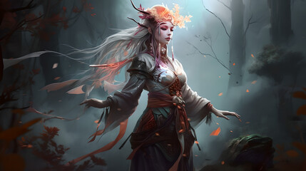 Obraz na płótnie Canvas fantasy female character in a cool background (ai generated)