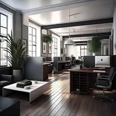 Fototapeta premium Generative AI contemporary office workspace