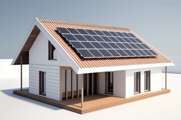 Modern house with solar panels on the roof. Clean energy concept. Generative AI