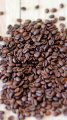 coffee beans background, roasted coffee beans on wooden table, roasted coffee beans as vertical background, smartphone wallpapers, vertical mobile wallpapers, brown coffee beans background