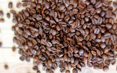coffee beans background, roasted coffee beans on wooden table, ,coffee wallpaper, brown coffee beans