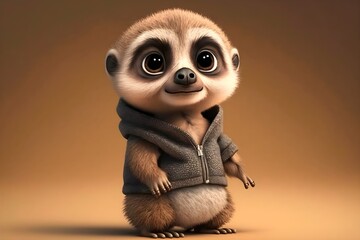 Wallpaper Illustration and background of a cute meerkat. Front view. Concept of cute animal baby, wallpaper. Generative AI.