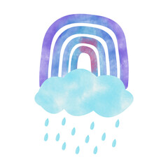 Obraz premium boho Rainbow in the clouds, watercolor drawing.