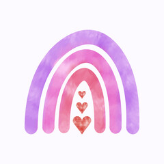 Cute watercolor colorful rainbow with heart