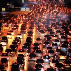 Obraz premium Trafffic Jam in the Night - Blurry - Depth of Field, Long Exposure