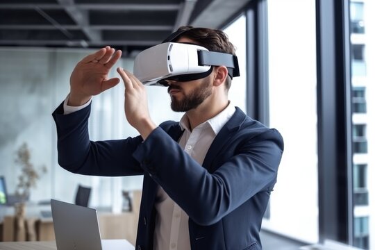 Businessman wearing a VR Headset - Working in Virtual Reality - AI Generated