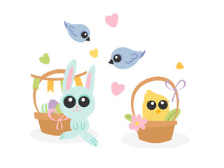easter characters spring elements vector composition rabbit bird chick
