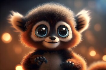 Wallpaper Illustration and background of a cute lemur. Front view. Concept of cute animal baby, wallpaper. Generative AI.