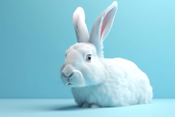 Obraz premium White rabbit ear on pastel blue background Easter day. Generative AI