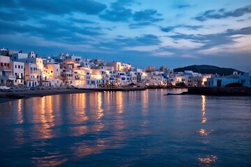 Fishing Village, Naoussa, Greek Island, Paros, Dazzling White Buildings, Small Harbor, Generative AI