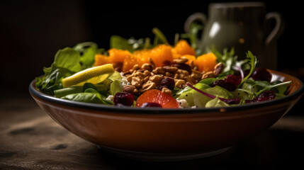 Closeup shot of a salad made out of fruits. Generative AI