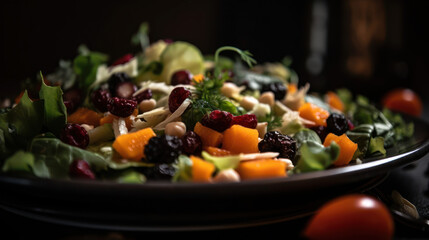 Closeup shot of a salad made out of fruits. Generative AI
